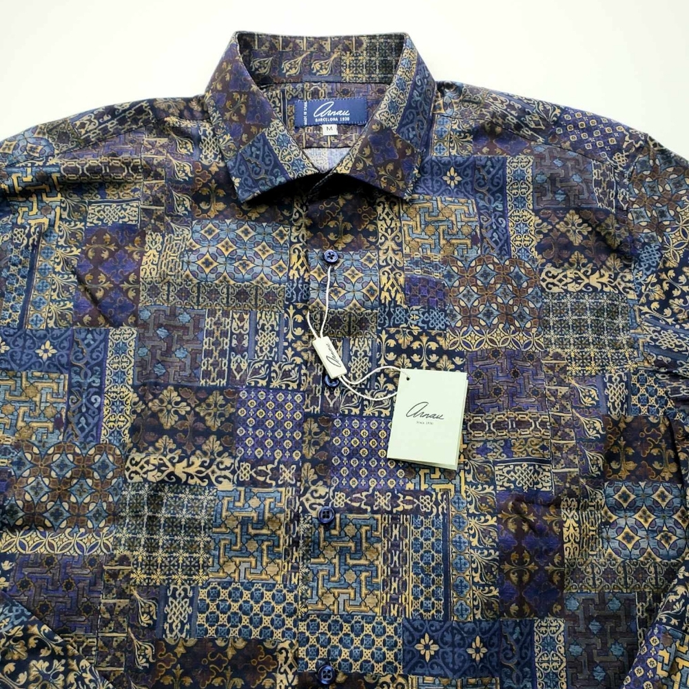 Arnau NWT Men's Medium Button Up, Multicolor, Geometric Pattern